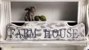 Vtg Architectural Salvage Large Wood Door Lintel Farm House Sign Shabby White
