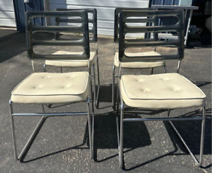 Mid Century Modern Smoked Lucite Back Chrome Frame Base Dining Chairs Set Of 4