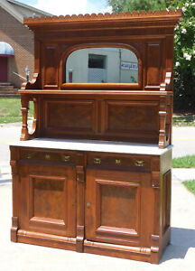 Walnut Victorian Marble Top Buffet With Mirror