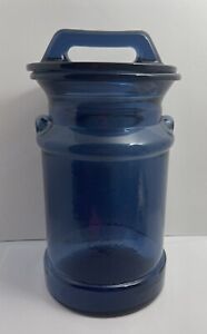 Vintage Blue Glass 11 X 5 5 Apothecary Jar With Lid Beautiful Blue Glass
