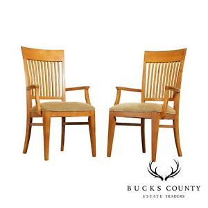 Ethan Allen New Impressions Maple Pair Slat Back Armchairs