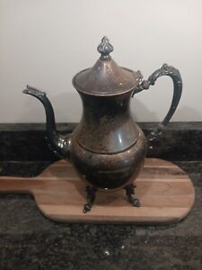 Vintage 1970s 11 T Sheridan Silverplated Copper Tea Coffee Pot Footed Hinged Lid