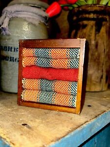 Old Wooden Apothcary Spice Drawer Box Mace Scraps Early Red Linsey Woolsey Quilt
