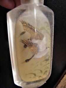 Reverse Painted Glass Snuff Perfume Bottle Flying Ducks Scenic Geese Bird