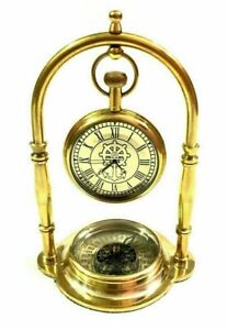 Nautical Victorian London Brass Table Top Decor Clock With Compass