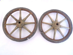 Antique Pair 2 Wooden Spoke 9 Child S Wagon Cart Baby Buggy Wheels