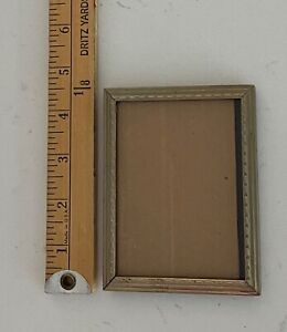 Antique Small Picture Frame With Glass Brass Gold Color Embellished