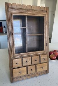 Vintage Hanging Country Spice Cabinet Oak With 7 Drawers And 4 Cubbies 23 H