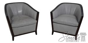 F63000ec Pair Baker Modern Design Gray Leather Club Chairs
