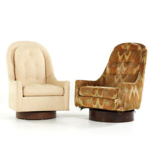 Adrian Pearsall Style Mid Century Walnut Swivel Lounge Chair Pair