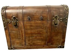 Vintage Wood Dome Top Chest Antique Brass Hardware 19x14x12 Inches See Photos