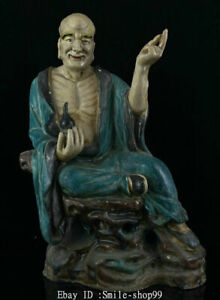 11 8 Old Ming Dynasty Enamel Colour Porcelain Rohan Lohan Arhat Buddha Statue