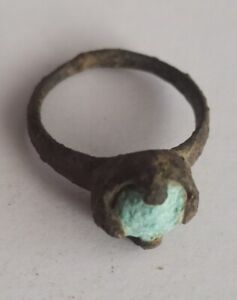 Rare Ancient Khazar Khaganate Bronze Ring With Glass 600 800 Ad