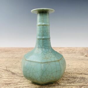 8 5 Antique Song Dynasty Porcelain Ru Kiln Museum Mark Ice Crack Eight Edge Vase