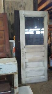 Antique Vintage Wood Wooden Exterior Entry Door With Window For Restoration 