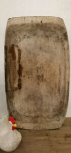 Large Wooden Antique Trencher Bowl Hand Hewn 24 X14 Grey Primitive Rarity