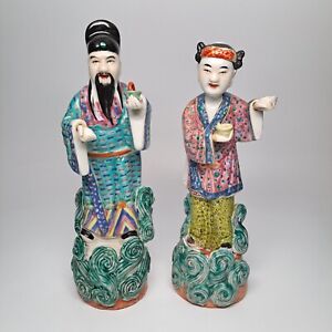 Antique Chinese Famille Rose Immortal Figurines 10 Set Of 2 Republic Period