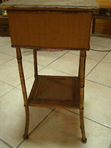 Vintage Victorian Chinese Bamboo Wicker Rattan Stand End Table Sewing Box
