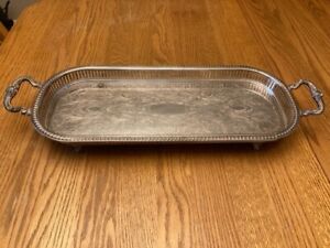 Vintage Large Silver Plated Sheridan Serving Tray Floral Pattern With Hallmark
