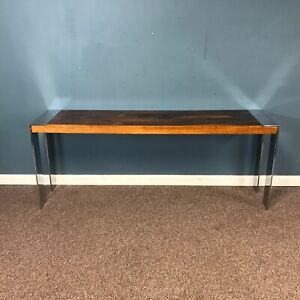 Flair Mid Century Mod Rosewood Chrome Console Sofa Table