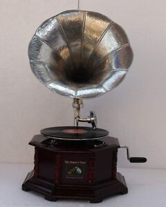 Hmv Gramophone Player Replica Wind Up Functional Working Gramophone Record Play