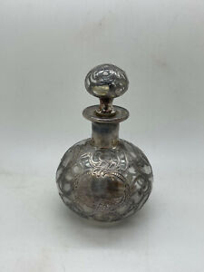 Art Deco Alvin Steuben Glass Sterling Silver Overlay Antique Perfume Bottle