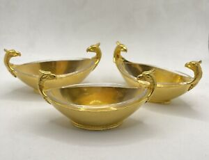Set Of 3 Christofle Malmaison Golden Salt Celler Bowls W Eagle Neo Empire Rare 
