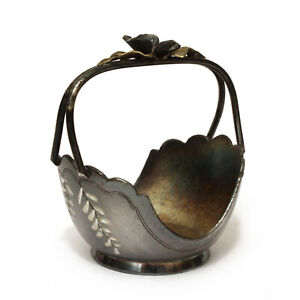 Pairpoint Silverplate Napkin Ring Antique Flower Basket Figural Open Salt