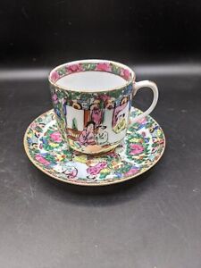 Antique Chinese Famille Rose Demitasse Cup And Saucer Set