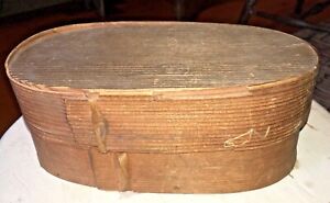 Antique Primitive Small 8 Band Bent Wood Oval Pantry Box Old Treenware Laced