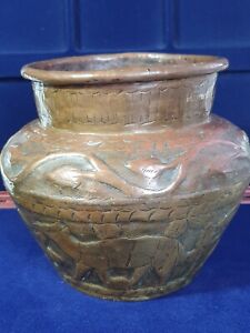 Antique Islamic Mamluk Arabic Bronze Repousse Water Pot With Animals