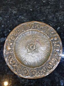 Vintage Repousse Tin Plate W Copper Wrap 8 Diameter