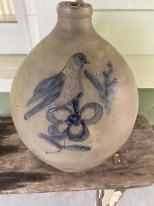 Extremely Rare Antique 2 Gallon Incised Stoneware Jug With Cobalt Design