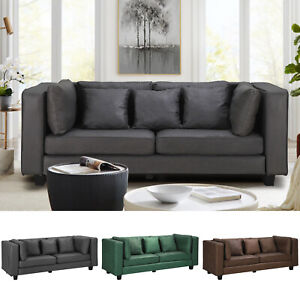 Modern 77 Sofa Couch With 3 Pillows Upholstered Leather Living Room Furniture