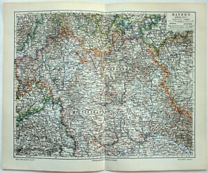 Northern Bavaria Germany Original 1905 Map By Meyers Bayern Antique