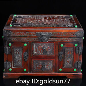 11 Old China Redwood Handmade Exquisite Treasure Chest Jewelry Storage Box
