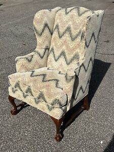 Baker Chippendale Style Mahogany Ball And Claw Foot Wing Chair