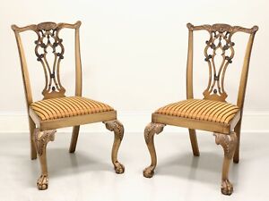 Late 20th Century Carved Chippendale Dining Side Chairs Pair