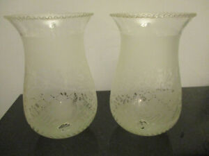 2 Victorian Style Etched Rococo Glass Lamp Gas 9 3 4 Hurricane Shades Sconces 