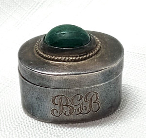 Vintage Taxco Sterling Silver Malachite Trinket Box