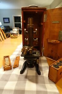 Antique Chr Kremp Wetzlar Microscope 1028 W Case Lenses Etc