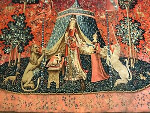 Unicorn Medieval Stale Antique Wall Tapestry France Authentic 65 By 55 