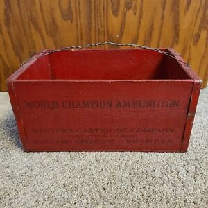 World Champion Ammunition Crate Western Cartridge Company Red Wood Box 14 5x9x7