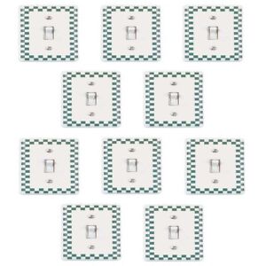 10 Porcelain Switch Plate White Green Checkered Single Toggle