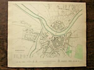 1833 Sduk Dresden Germany Town Plan Map Genuine Old Antique