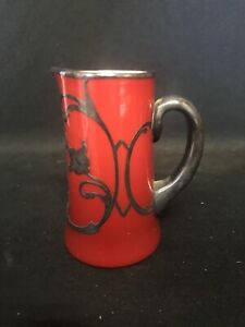 Red Art Glass Sterling Silver Overlay Pitcher