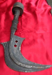 Old Antique African Mangbetu Sword With Hand Forget Blade And Wooden Handle 15 