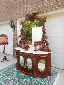 Exquisite Victorian Rococo Rosewood Mirrored Parlor Cabinet