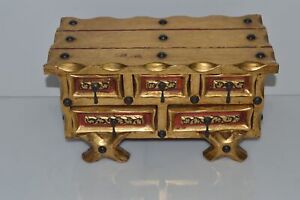 Antique Asian Moroccan Inspired Jewelry Trinket Wood Box Ykl56 