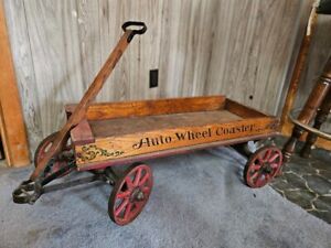 Antique Wooden Auto Wheel Coaster Wagon